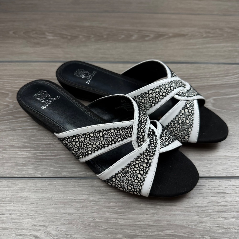 Rara Avis Womens Wedge Sandals Lace Detail Black White 8.5M